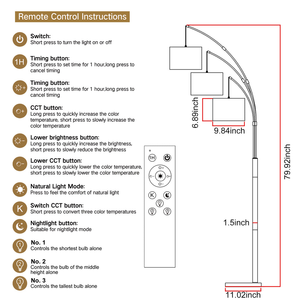 Adjustable Floor Lamp for Living Room with Three Head Knob-Controlled Lamp