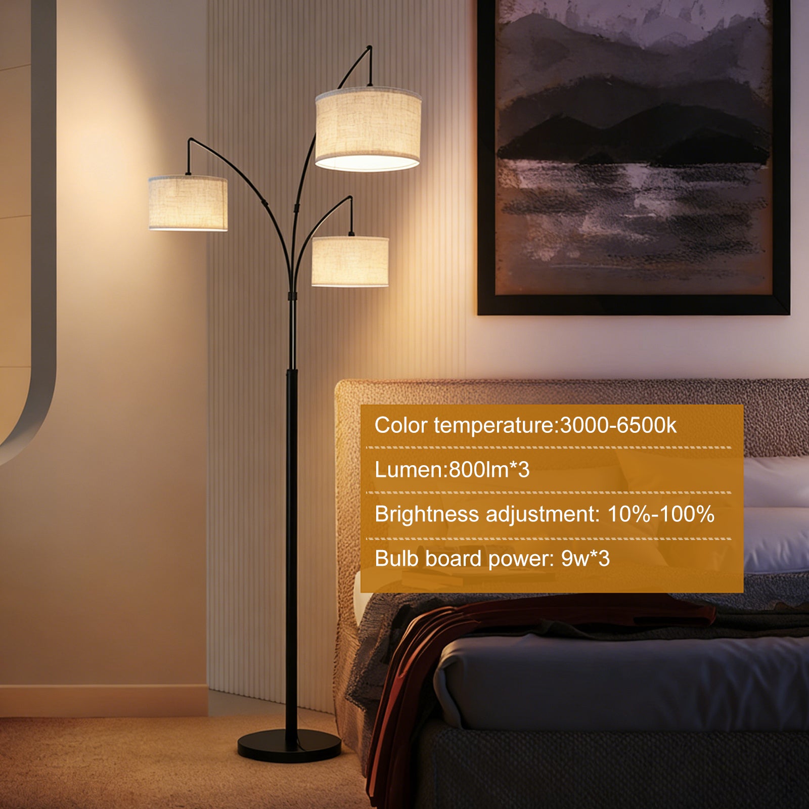Adjustable Floor Lamp for Three Head Remote-Controlled Lamp