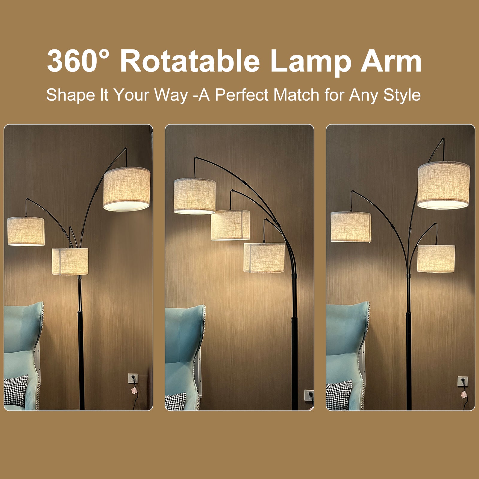 Adjustable Floor Lamp for Living Room with Three Head Knob-Controlled Lamp