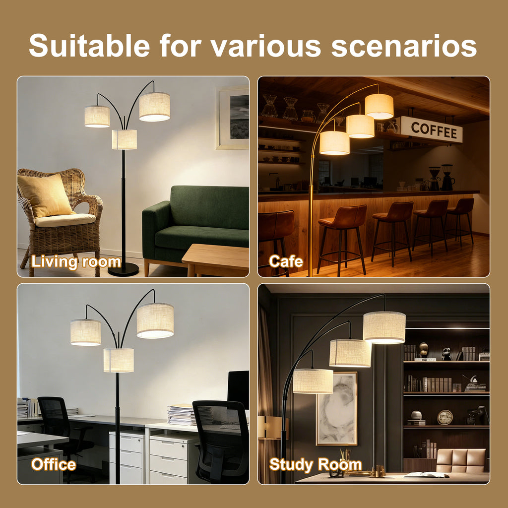 Adjustable Floor Lamp for Living Room with Three Head Knob-Controlled Lamp
