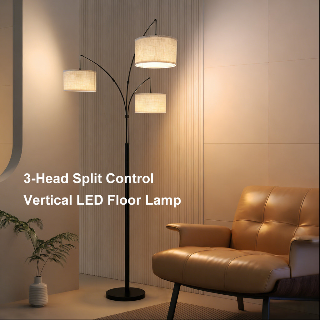 Adjustable Floor Lamp for Living Room with Three Head Knob-Controlled Lamp