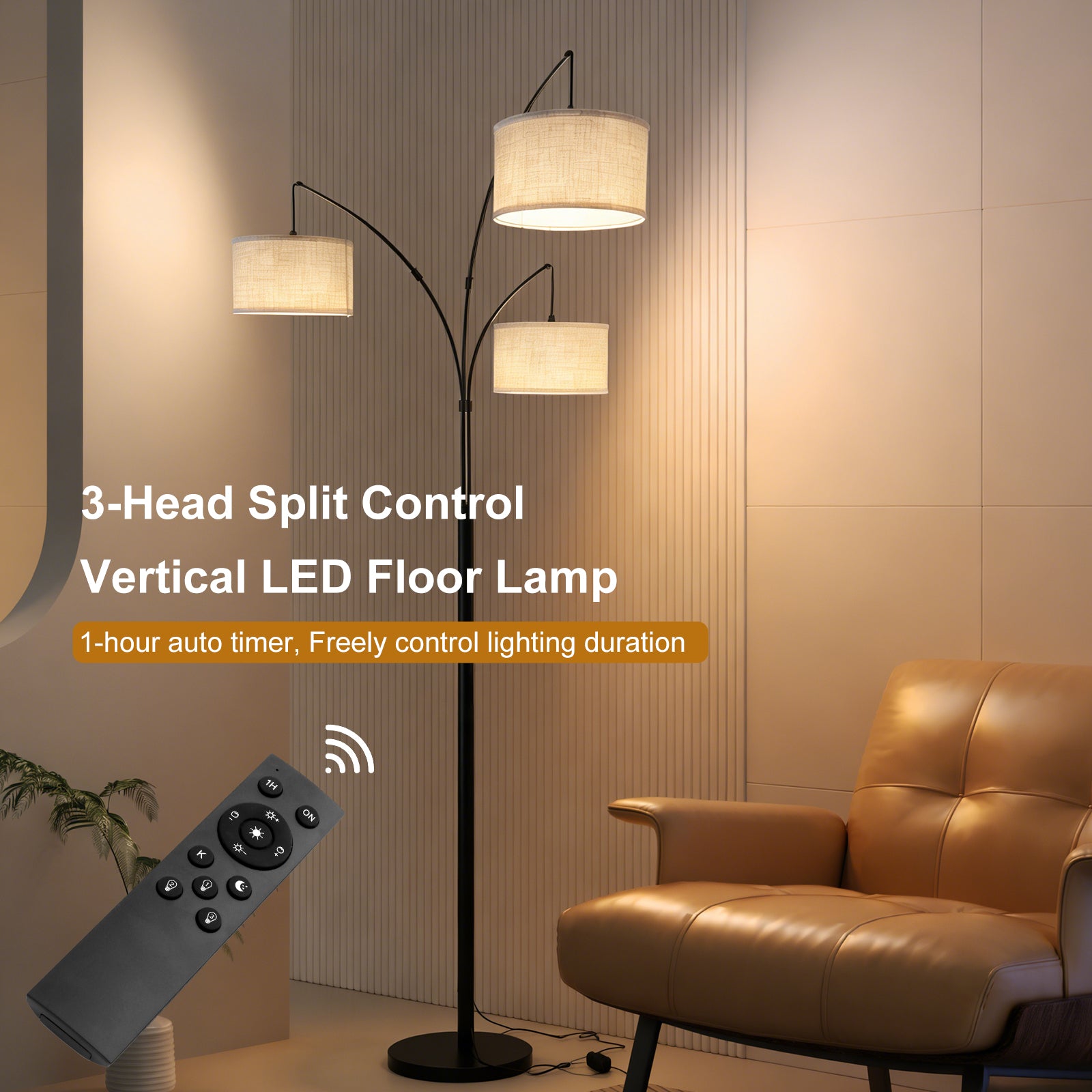 Adjustable Floor Lamp for Three Head Remote-Controlled Lamp