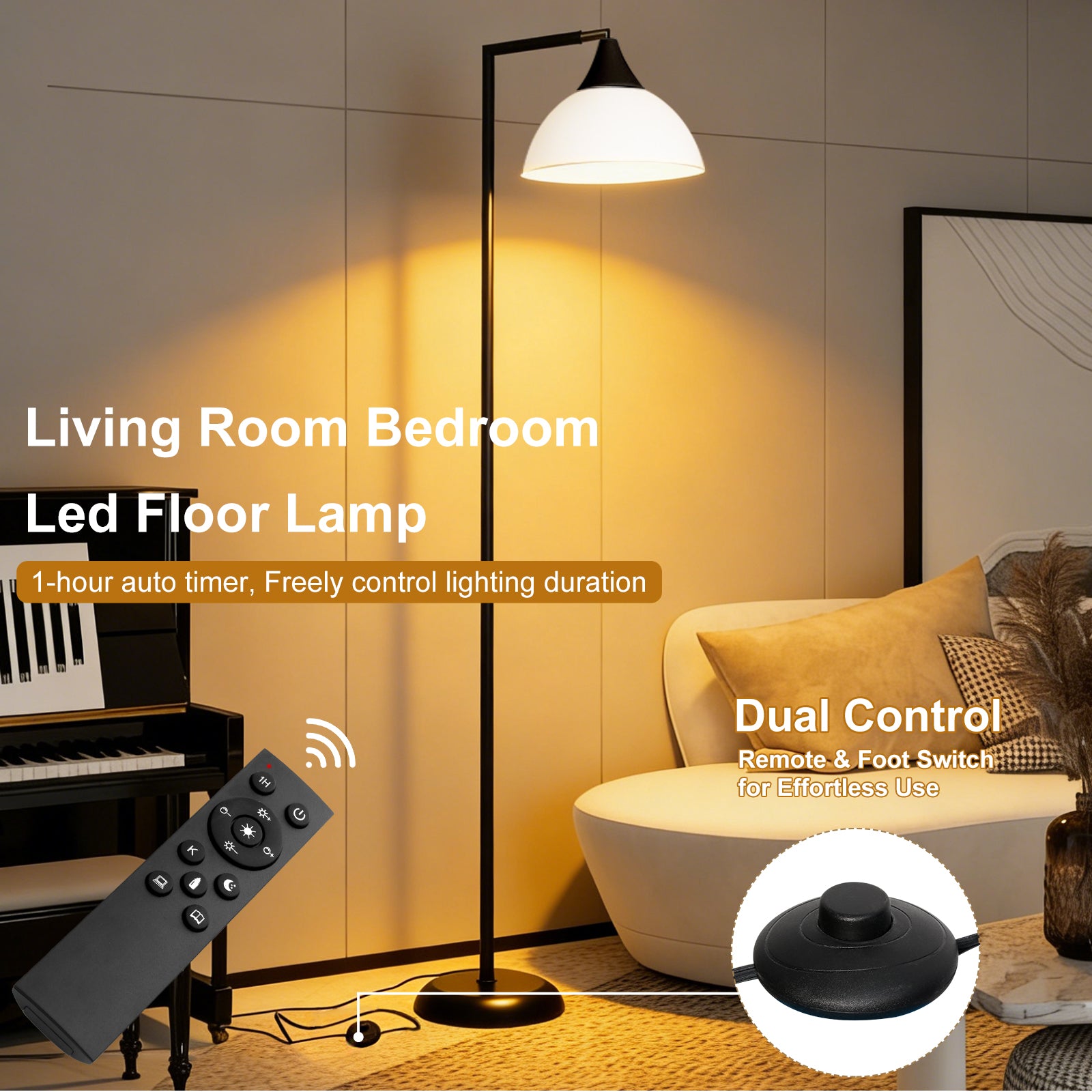 Upward-Facing Horn-Shaped Lamp with Flat Shade & Bendable Home Light