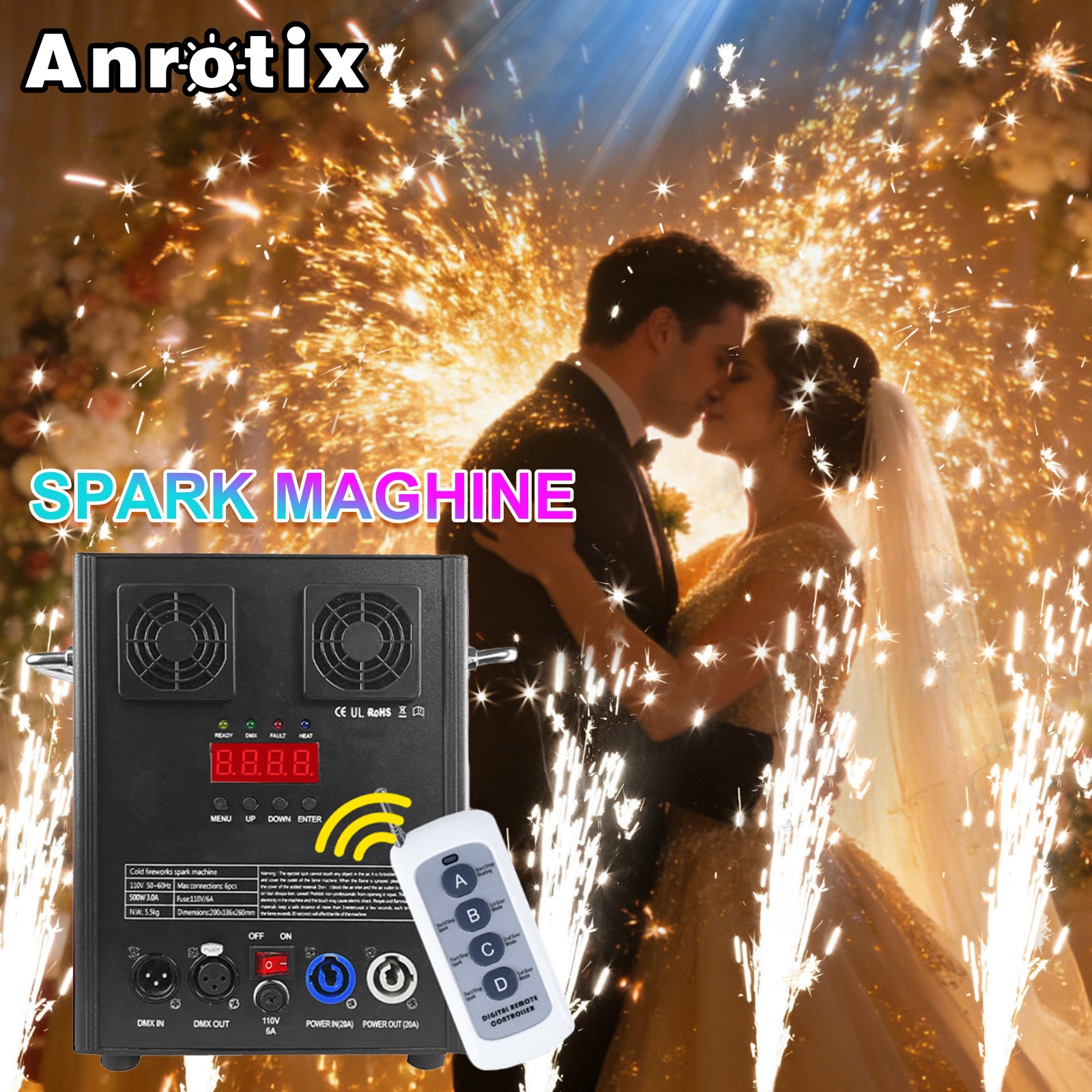 Stage Light Cold Spark Machine, 2-4m Fountain Effect Portable Device