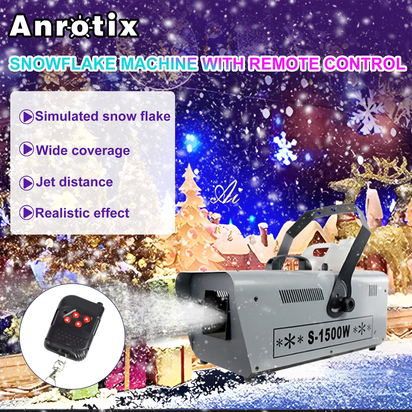 Snow Machine, 1500W Handheld/Hanging Snow Maker By Wireless Remote Control, Portable Snowmaking Machine