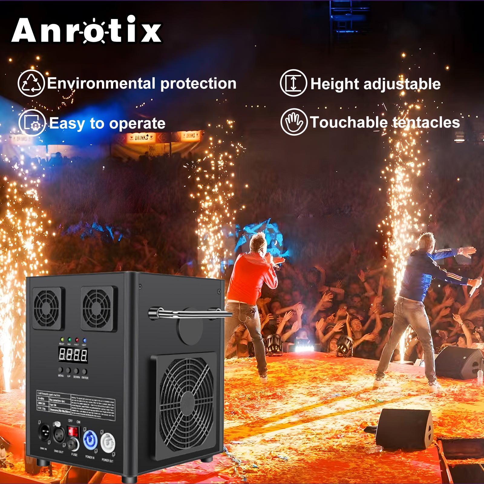 Stage Light Cold Spark Machine, 2-4m Fountain Effect Portable Device