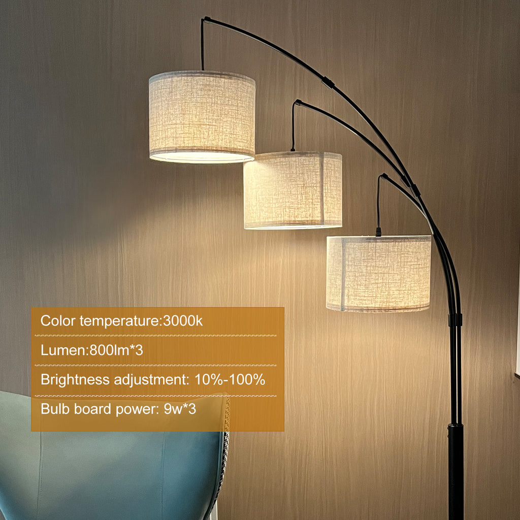 Adjustable Floor Lamp for Living Room with Three Head Knob-Controlled Lamp