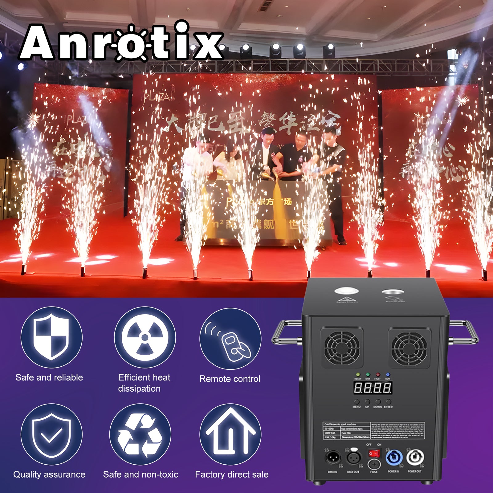 Stage Light Cold Spark Machine, 2-4m Fountain Effect Portable Device