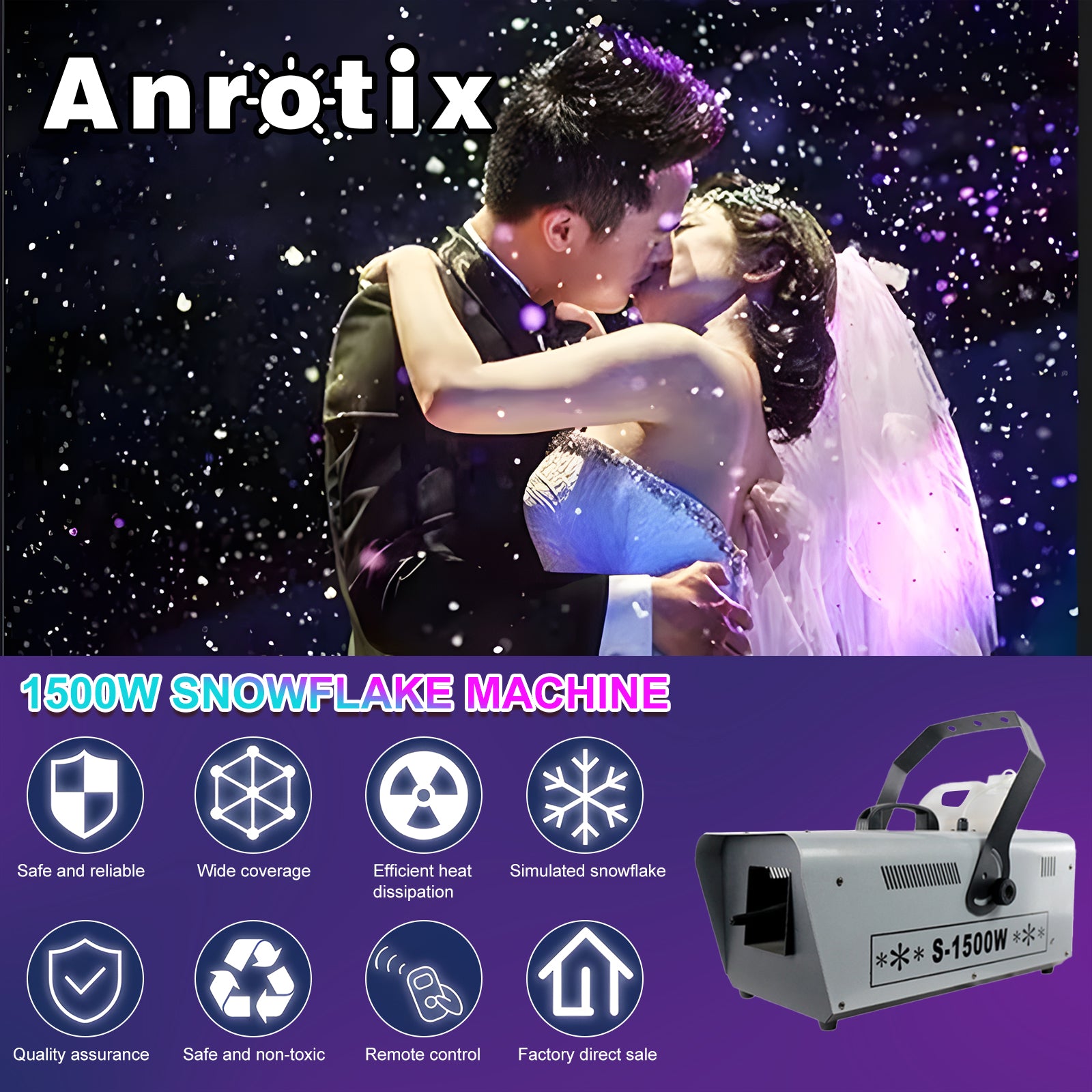Snow Machine, 1500W Handheld/Hanging Snow Maker By Wireless Remote Control, Portable Snowmaking Machine