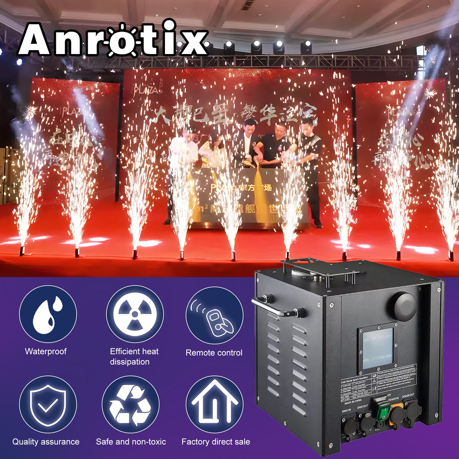 Cold sparkle machine，750w IP65 Waterproof outdoor 2.5-5.5m Fountain Effect