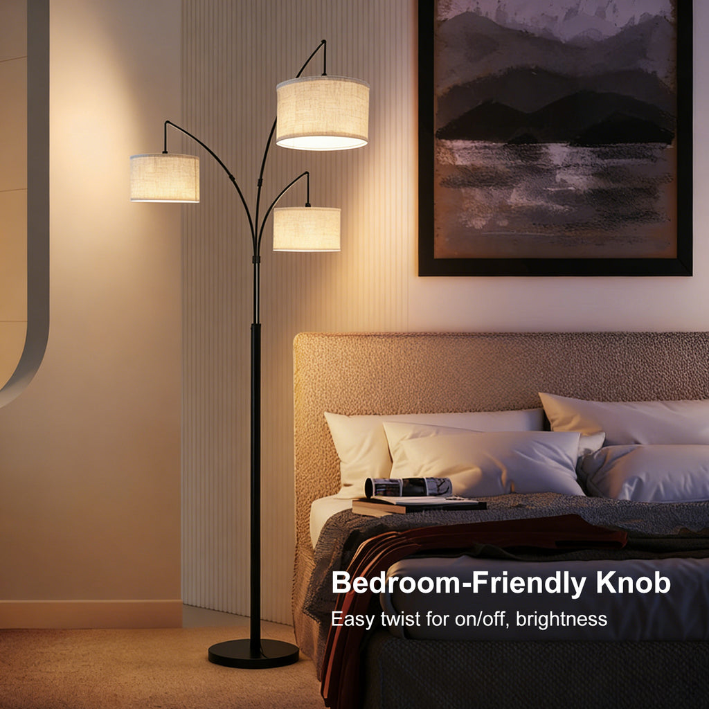 Adjustable Floor Lamp for Living Room with Three Head Knob-Controlled Lamp