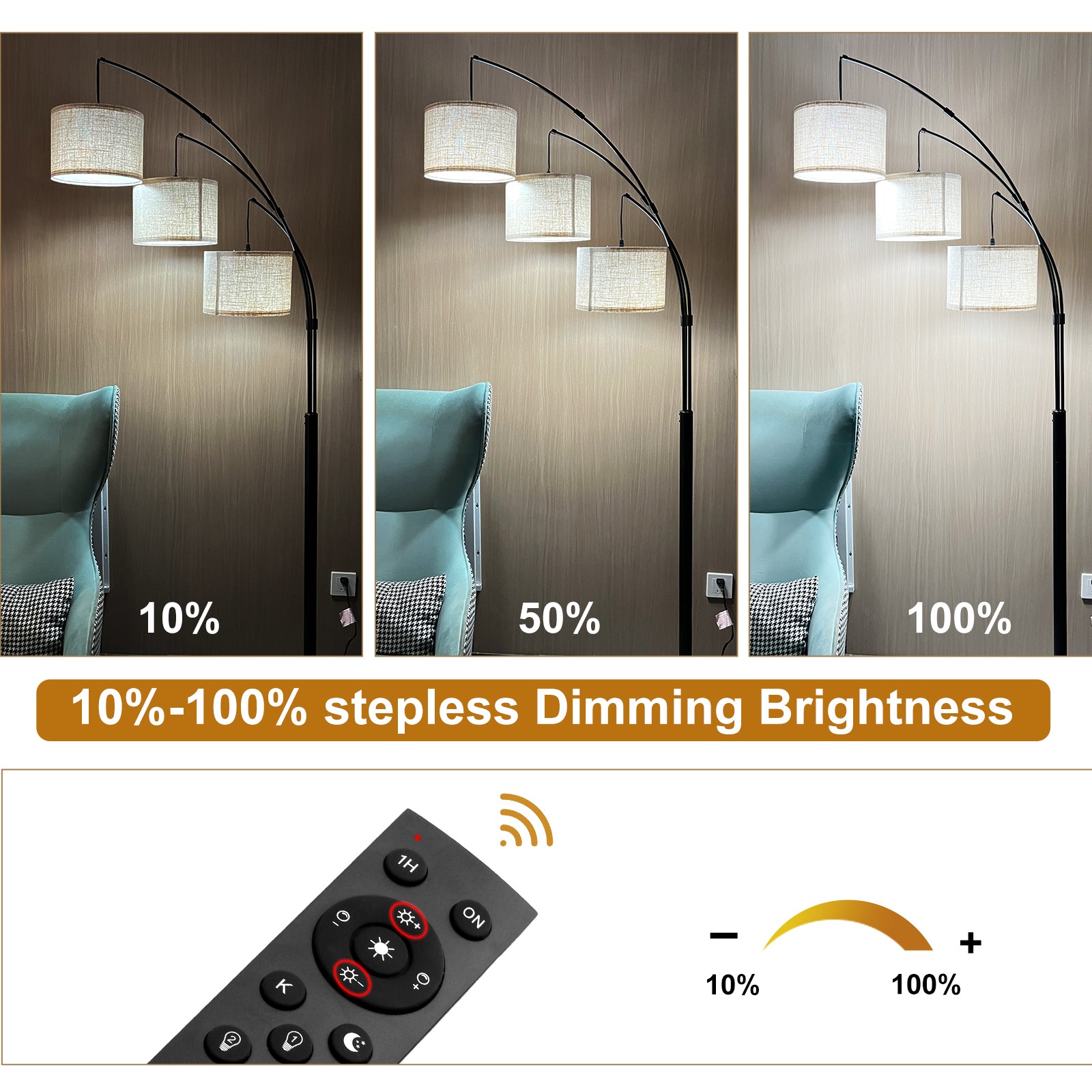 Adjustable Floor Lamp for Living Room with Three Head Knob-Controlled Lamp