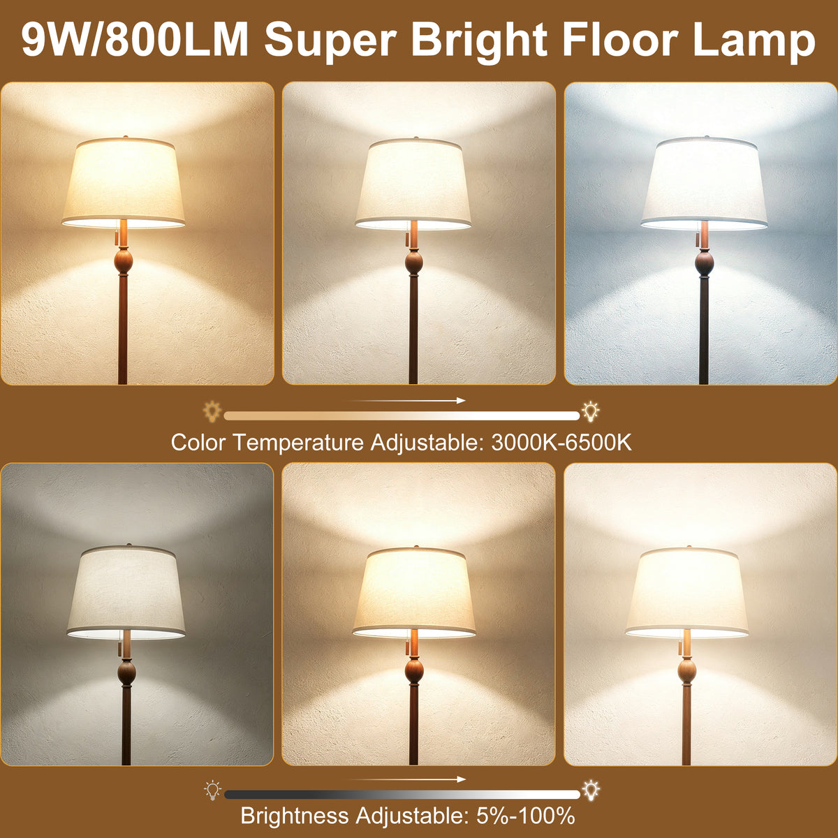 Anrotix Led Floor Lamp Solid Wood | Remote Control | 3 Color Lights & Dimmable Brightness