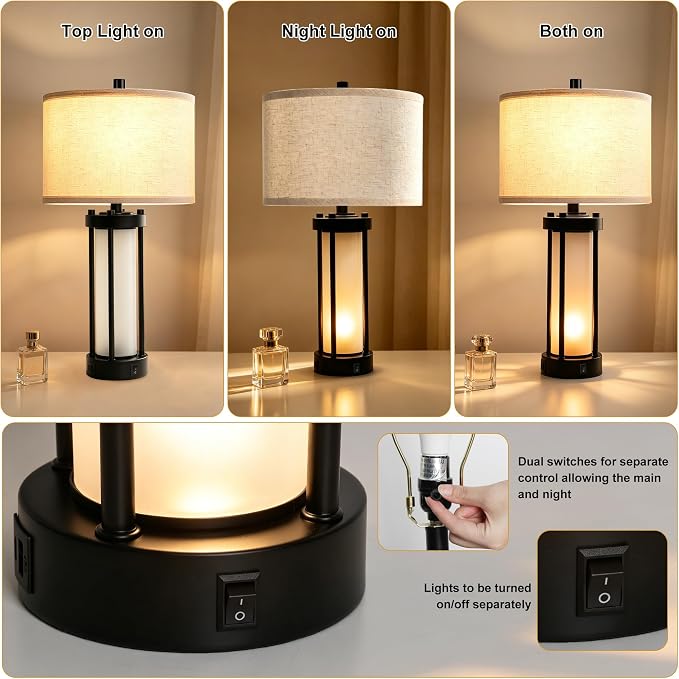 25'' Set of 2 Modern Table Lamps for Bedroom with 2 USB C+A Ports - Anrotix Lighting
